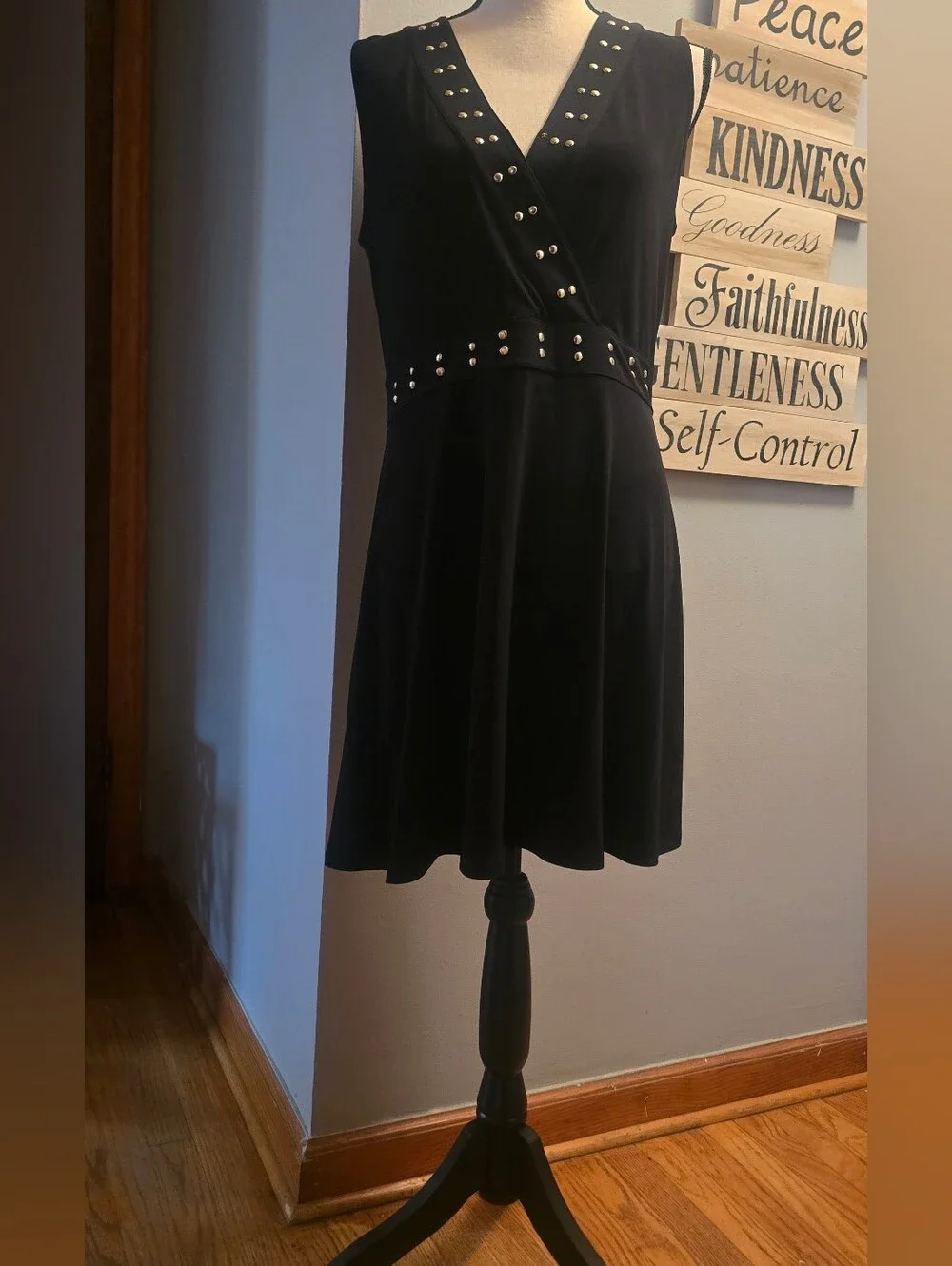 Sleeveless Michael Kors Black Stud-Accent A-Line Dress